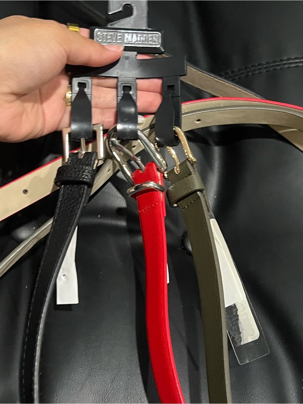 Steve Madden Slim Belt Set — Black, Red, Olive